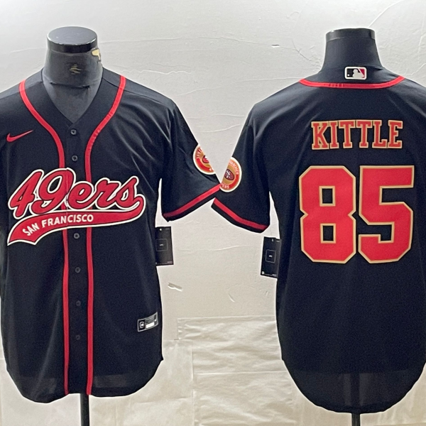 Men’s San Francisco 49ers #85 George Kittle Black Red With Patch Cool Base Stitched Baseball Jersey