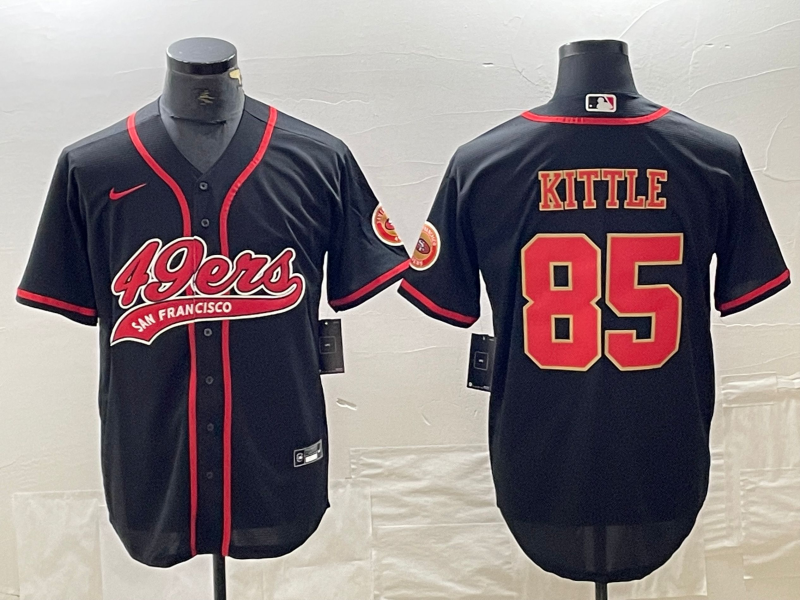 Men’s San Francisco 49ers #85 George Kittle Black Red With Patch Cool Base Stitched Baseball Jersey