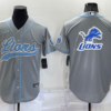 Men’s Detroit Lions Grey Team Big Logo With Patch Cool Base Stitched Baseball Jersey