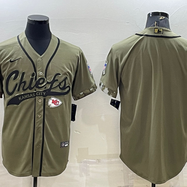 Men’s Kansas City Chiefs Blank Olive Salute to Service Cool Base Stitched Baseball Jersey