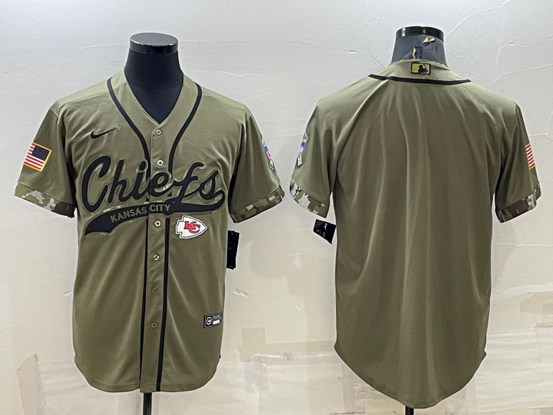 Men’s Kansas City Chiefs Blank Olive Salute to Service Cool Base Stitched Baseball Jersey