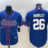 Men’s New York Giants #26 Saquon Barkley Blue With Patch Cool Base Stitched Baseball Jersey