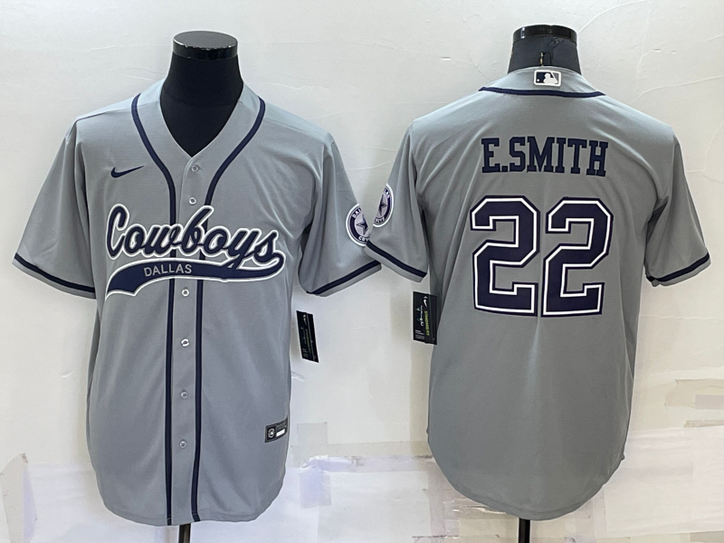 Men’s Dallas Cowboys #22 Emmitt Smith Grey Stitched Cool Base Nike Baseball Jersey