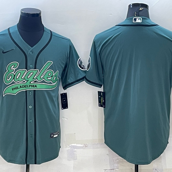 Men’s Philadelphia Eagles Blank Green With Patch Cool Base Stitched Baseball Jersey