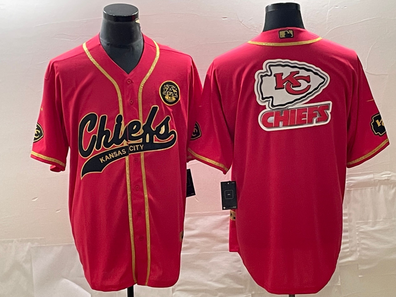 Men’s Kansas City Chiefs Big Logo Red Gold Cool Base Stitched Baseball Jersey