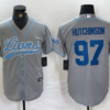 Men’s Detroit Lions #97 Aidan Hutchinson Grey With Patch Cool Base Stitched Baseball Jersey