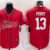 Men’s San Francisco 49ers #13 Brock Purdy Red With Patch Cool Base Stitched Baseball Jersey