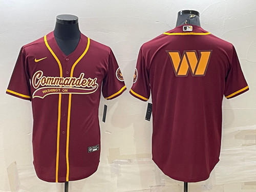 Men’s Washington Commanders Burgundy Team Big Logo With Patch Cool Base Stitched Baseball Jersey