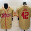 Men’s San Francisco 49ers #42 Ronnie Lott Gold With Patch Cool Base Stitched Baseball Jersey