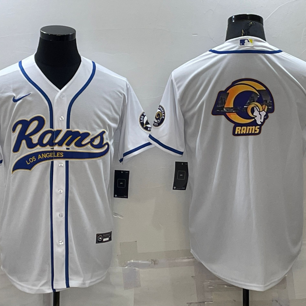 Men’s Los Angeles Rams White Team Big Logo With Patch Cool Base Stitched Baseball Jersey