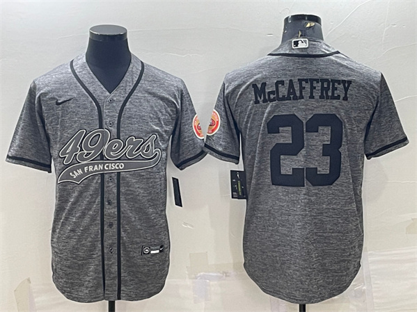 Men’s San Francisco 49ers #23 Christian McCaffrey Gray With Patch Cool Base Stitched Baseball Jersey