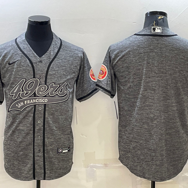 Men’s San Francisco 49ers Blank Grey With Patch Cool Base Stitched Baseball Jersey