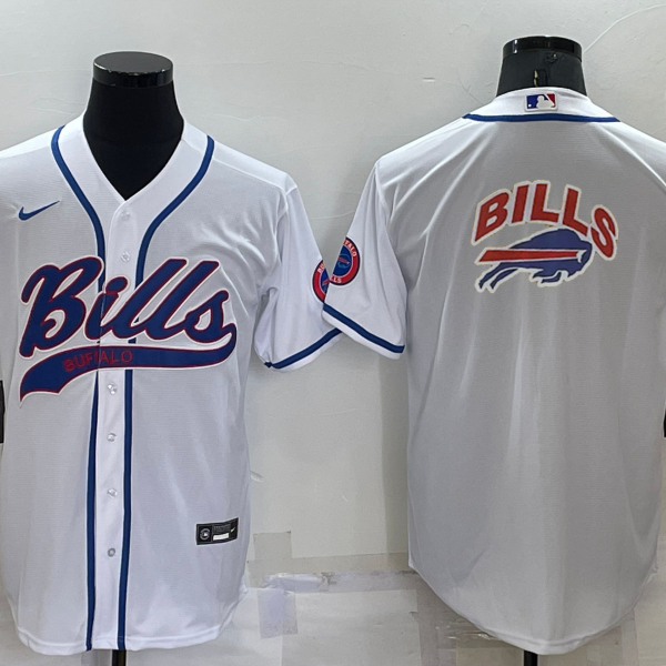 Men’s Buffalo Bills White Team Big Logo With Patch Cool Base Stitched Baseball Jersey