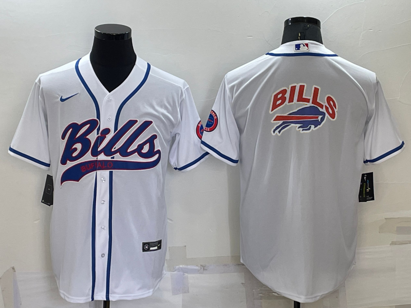 Men’s Buffalo Bills White Team Big Logo With Patch Cool Base Stitched Baseball Jersey