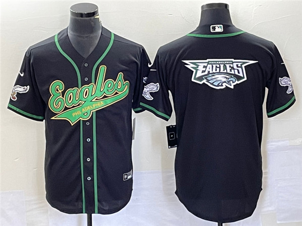 Men’s Philadelphia Eagles Black Team Big Logo Cool Base Stitched Baseball Jersey