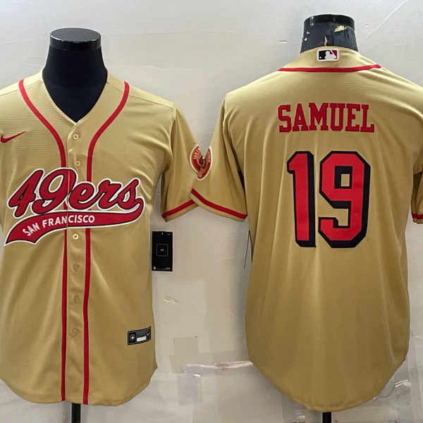 Men’s San Francisco 49ers #19 Deebo Samuel Gold Color Rush With Patch Cool Base Stitched Baseball Jersey