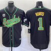 Men’s Philadelphia Eagles #1 Jalen Hurts Black With C Patch Cool Base Stitched Baseball Jersey