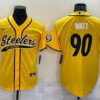 Men’s Pittsburgh Steelers #90 T.J. Watt Gold With Patch Cool Base Stitched Baseball Jersey