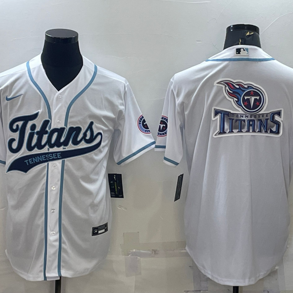Men’s Tennessee Titans White Team Big Logo With Patch Cool Base Stitched Baseball Jersey