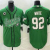 Men’s Philadelphia Eagles #92 Reggie White Green C Patch Cool Base Stitched Baseball Jersey