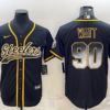 Men’s Pittsburgh Steelers #90 TJ Watt Black Gold With Patch Smoke Cool Base Stitched Baseball Jersey