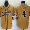Men’s New Orleans Saints #4 Derek Carr Gold With Patch Cool Base Stitched Baseball Jersey