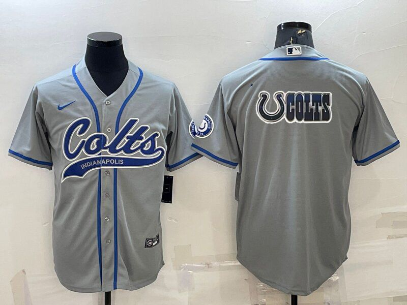 Men’s Indianapolis Colts Grey Team Big Logo With Patch Cool Base Stitched Baseball Jersey