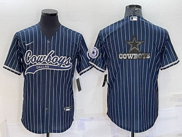 Men’s Dallas Cowboys Navy Team Big Logo With Patch Cool Base Stitched Baseball Jersey