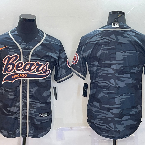 Men’s Chicago Bears Blank Grey Camo With Patch Cool Base Stitched Baseball Jersey