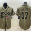 Men’s Buffalo Bills #17 Josh Allen 2022 Olive Salute to Service Cool Base Stitched Baseball Jersey