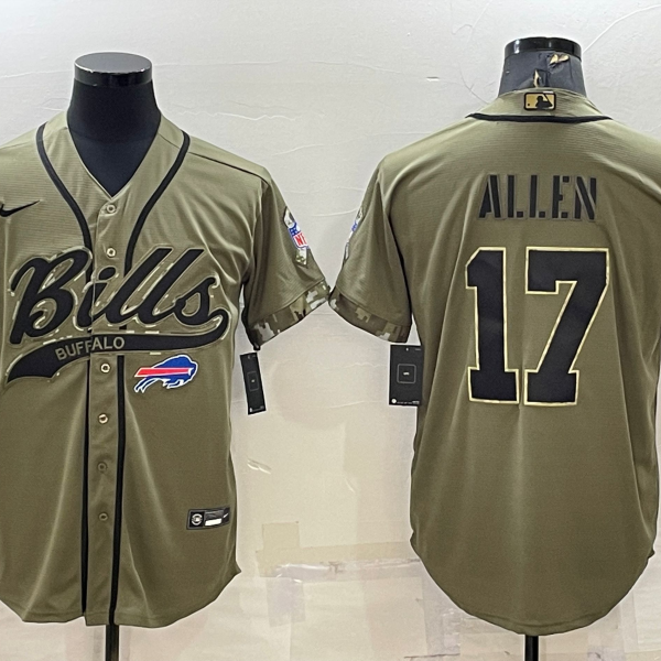 Men’s Buffalo Bills #17 Josh Allen 2022 Olive Salute to Service Cool Base Stitched Baseball Jersey