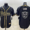 Men’s Las Vegas Raiders #4 Derek Carr Black Gold Team Big Logo With Patch Cool Base Stitched Baseball Jersey