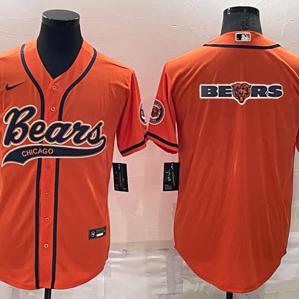 Men’s Chicago Bears Orange Team Big Logo With Patch Cool Base Stitched Baseball Jersey