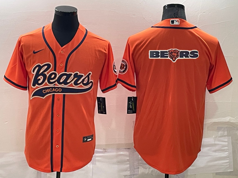 Men’s Chicago Bears Orange Team Big Logo With Patch Cool Base Stitched Baseball Jersey