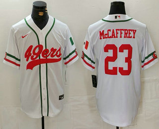 Men’s San Francisco 49ers #23 Christian McCaffrey White Mexico Cool Base Stitched Baseball Jersey