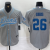 Men’s Detroit Lions #26 Jahmyr Gibbs Grey With Patch Cool Base Stitched Baseball Jersey