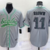 Men’s Philadelphia Eagles #11 AJ Brown Grey With Patch Cool Base Stitched Baseball Jersey