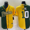Men’s Green Bay Packers #10 Jordan Love Green Yellow Split With Patch Cool Base Stitched Baseball Jersey