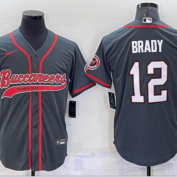 Men’s Tampa Bay Buccaneers #12 Tom Brady Grey Stitched Cool Base Nike Baseball Jersey