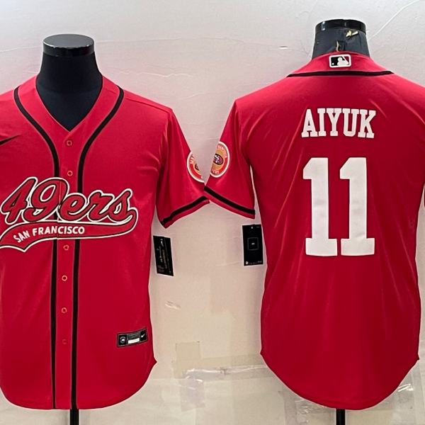Men’s San Francisco 49ers #11 Brandon Aiyuk Red With Patch Cool Base Stitched Baseball Jersey