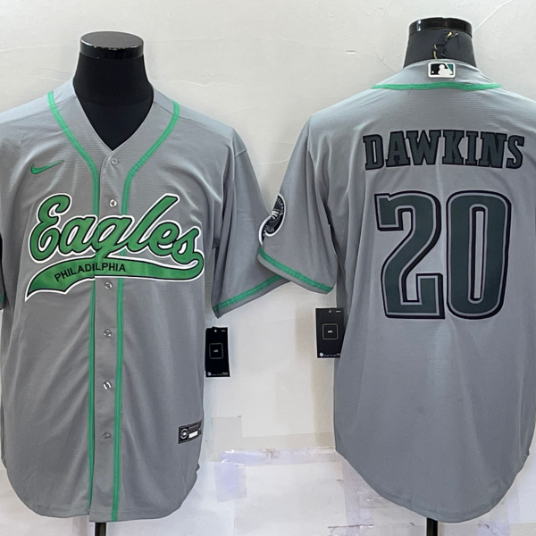 Men’s Philadelphia Eagles #20 Brian Dawkins Grey With Patch Cool Base Stitched Baseball Jersey