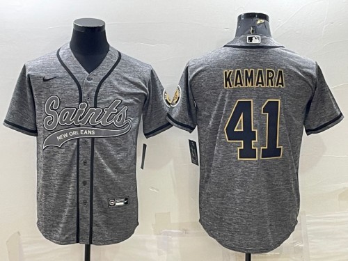 Men’s New Orleans Saints #41 Alvin Kamara Gray With Patch Cool Base Stitched Baseball Jersey