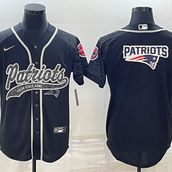 Men’s New England Patriots Black Reflective Team Big Logo With Patch Cool Base Stitched Baseball Jersey