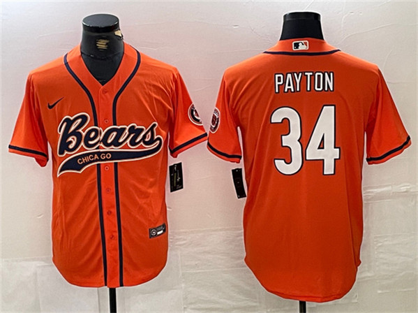 Men’s Chicago Bears #34 Walter Payton Orange With Patch Cool Base Stitched Baseball Jersey