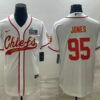 Men’s Kansas City Chiefs #95 Chris Jones White With Super Bowl LVII Patch Cool Base Stitched Baseball Jersey