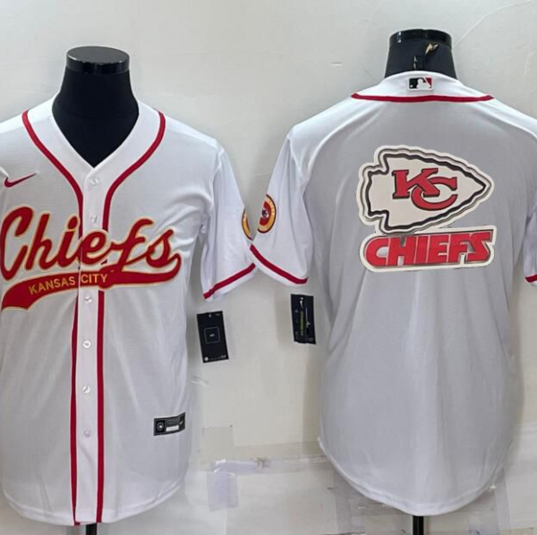 Men’s Kansas City Chiefs White Team Big Logo With Patch Cool Base Stitched Baseball Jersey