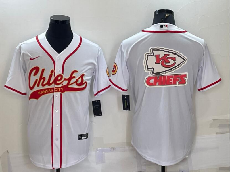 Men’s Kansas City Chiefs White Team Big Logo With Patch Cool Base Stitched Baseball Jersey