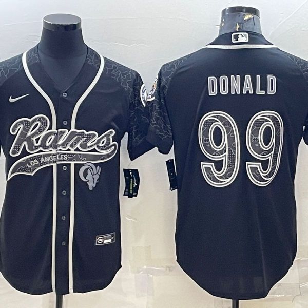 Men’s Los Angeles Rams #99 Aaron Donald Black Reflective With Patch Cool Base Stitched Baseball Jersey