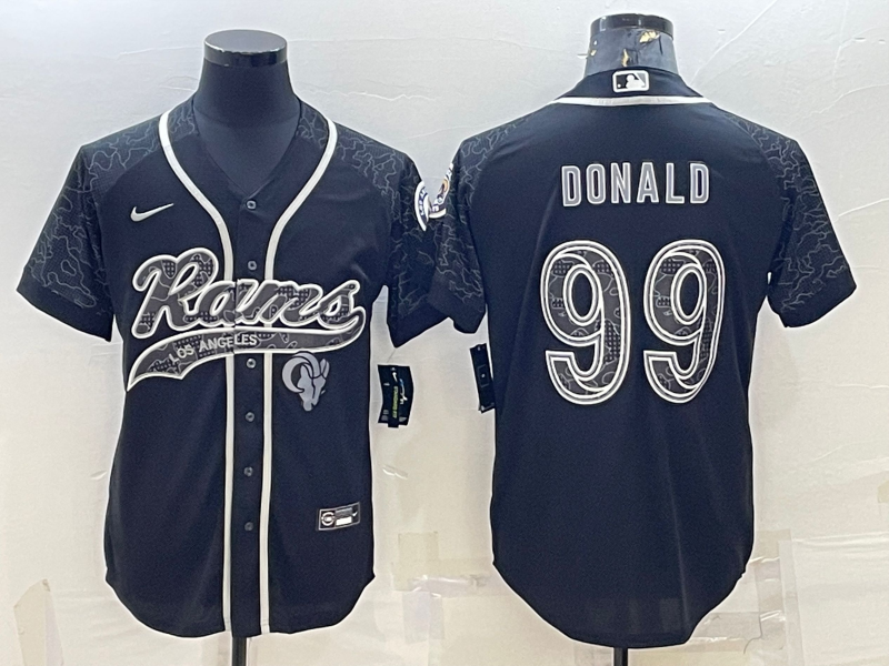 Men’s Los Angeles Rams #99 Aaron Donald Black Reflective With Patch Cool Base Stitched Baseball Jersey