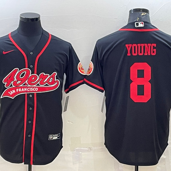 Men’s San Francisco 49ers #8 Steve Young Black With Patch Cool Base Stitched Baseball Jersey